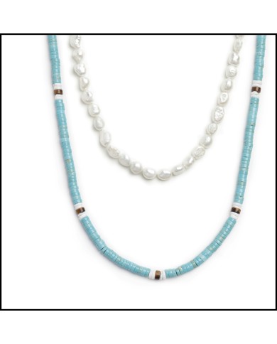 Collana con perle di fiume e collana con dischetti di pietre