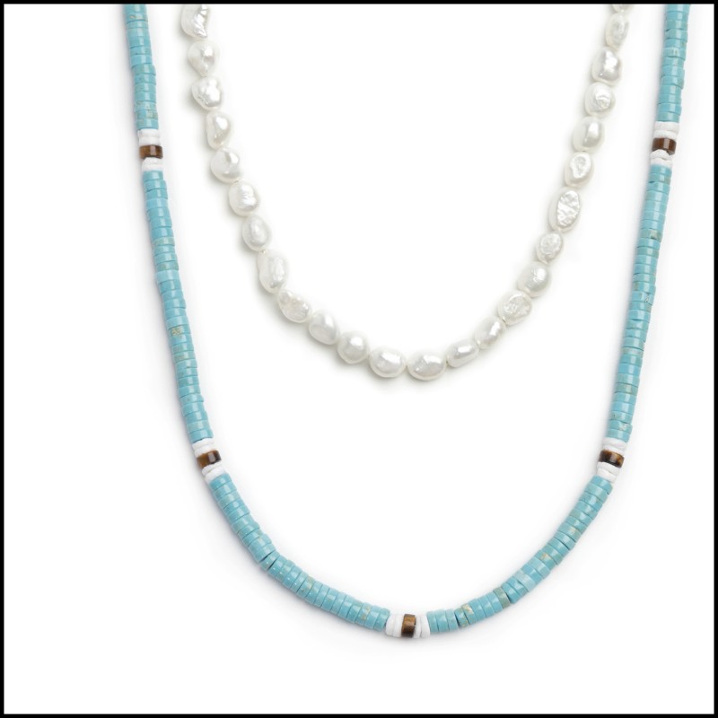 Collana con perle di fiume e collana con dischetti di pietre