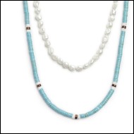 Collana con perle di fiume e collana con dischetti di pietre