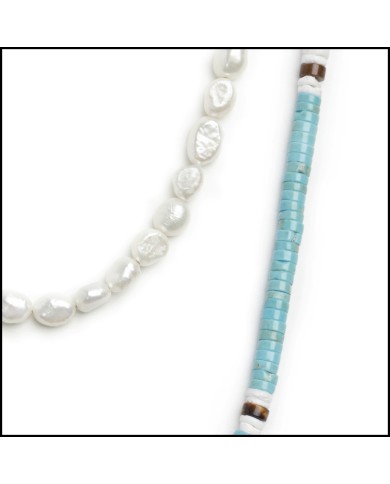 Collana con perle di fiume e collana con dischetti di pietre