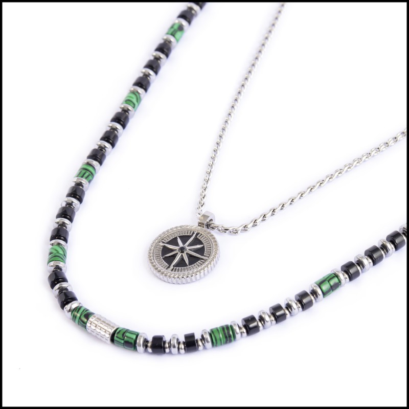 Collana rosa dei venti e collana rondelle in malachite
