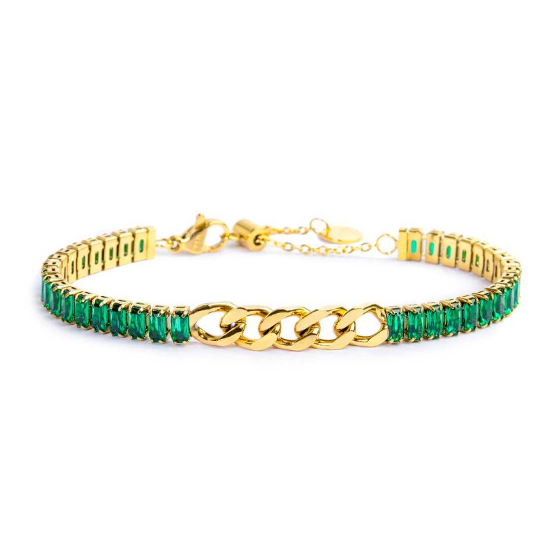 Bracciale tennis cristalli baguette con catena grumetta centrale