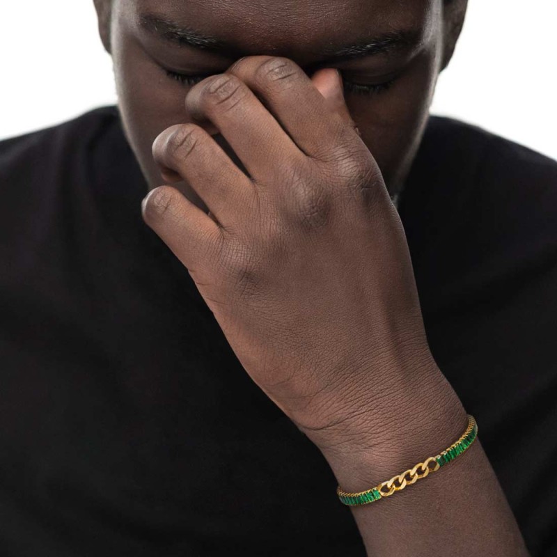 Bracciale tennis cristalli baguette con catena grumetta centrale