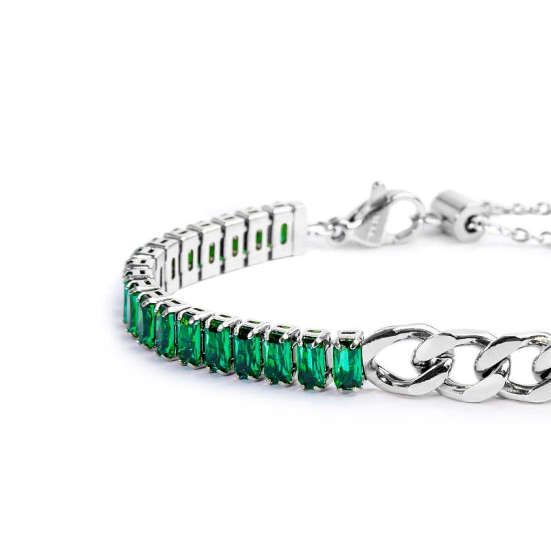 Bracciale tennis cristalli baguette con catena grumetta centrale