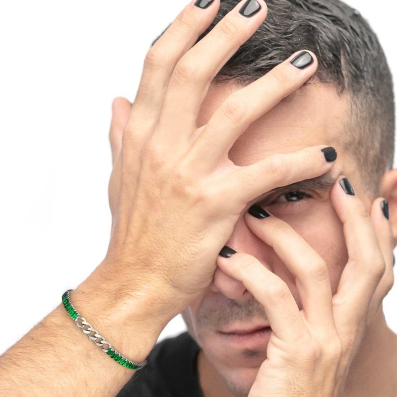 BR BAGUETTE TENNIS VERDE E CENTRALE CON CATENA GRUMETTA