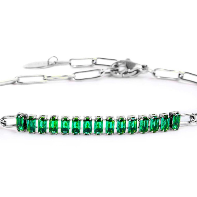 Bracciale catena con tennis cristalli baguette centrali