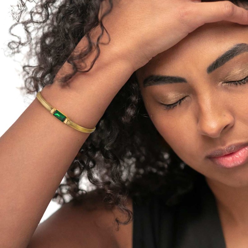 Bracciale catena snake con cristallo baguette centrale