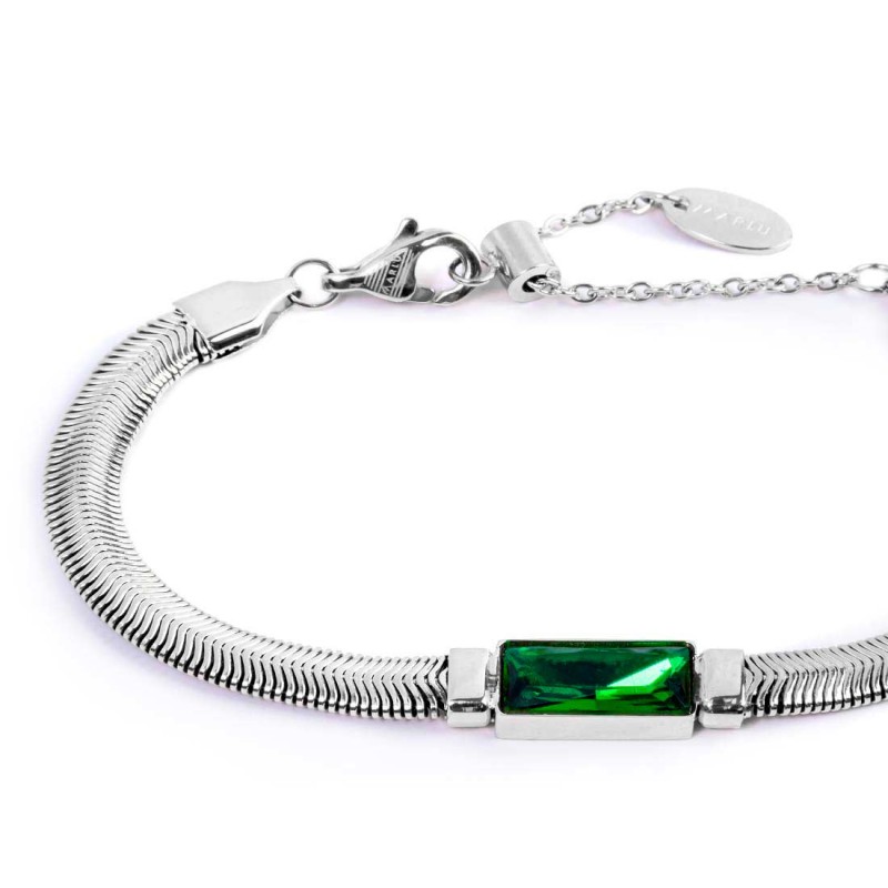 Bracciale catena snake con cristallo baguette centrale