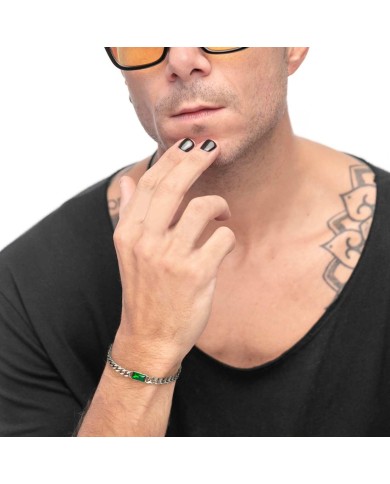 Bracciale catena grumetta con cristallo baguette centrale