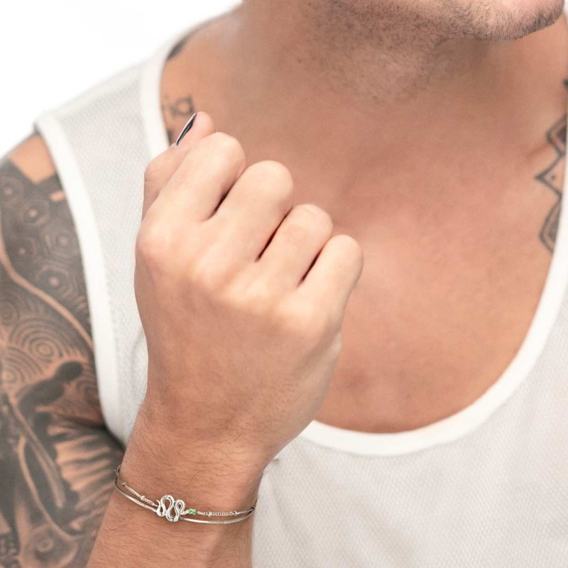 Bracciale doppia catena con serpente e zircone