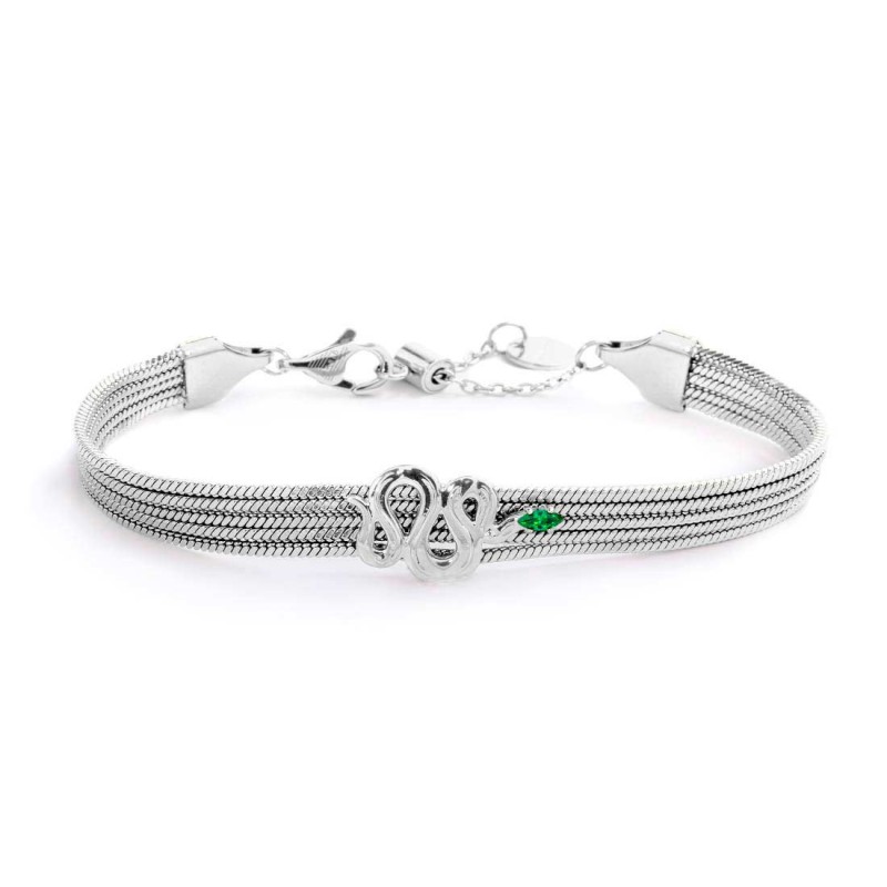 Bracciale catena multifilo con serpente e zircone