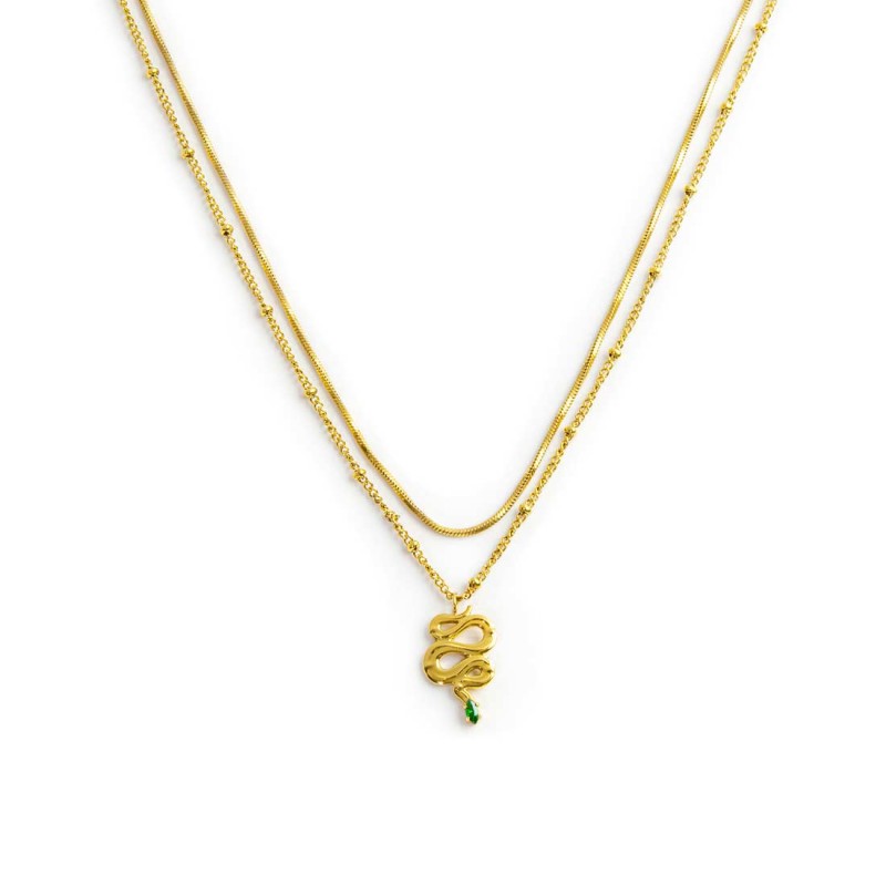 COLLANA ACC DOPPIA CATENA E SERPENTE PEND