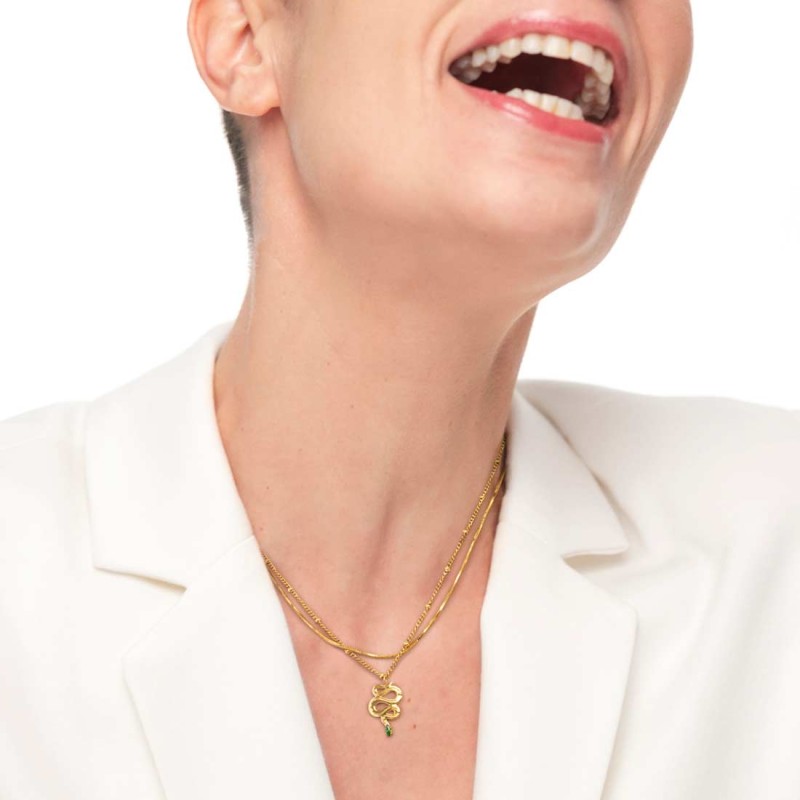 COLLANA ACC DOPPIA CATENA E SERPENTE PEND