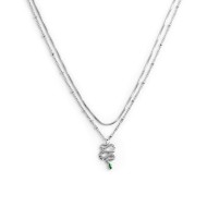 Collana doppia catena snake quadrata con serpente pendente