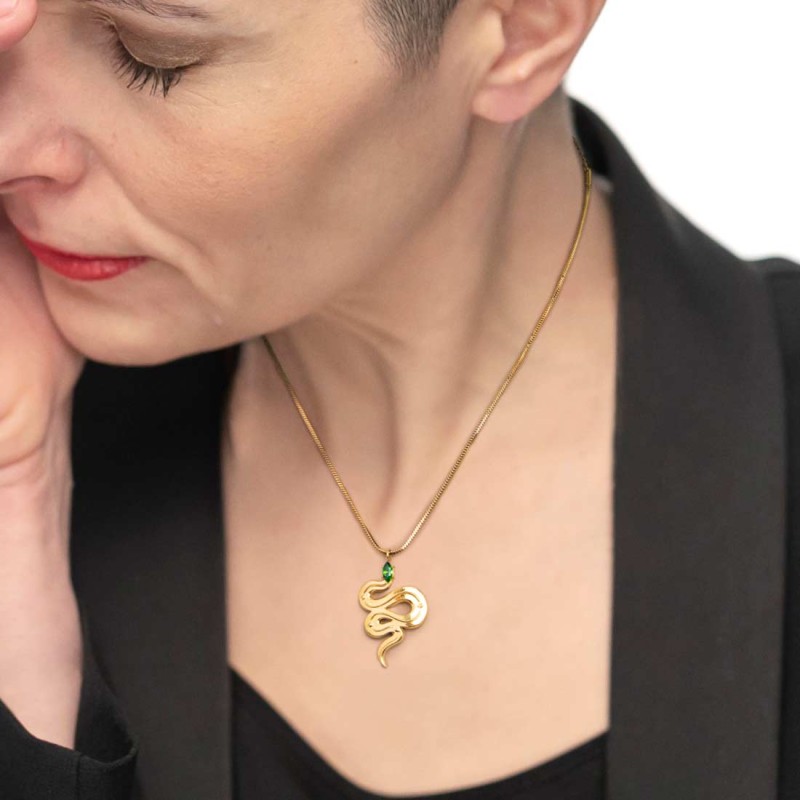 Collana catena snake quadrata con serpente pendente