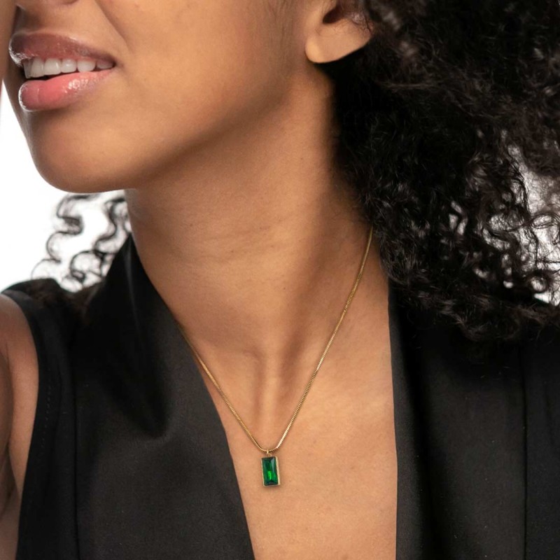 COLLANA CAT SNAKE QUADRATA E PENDENTE CRISTALLO BAGUETTE