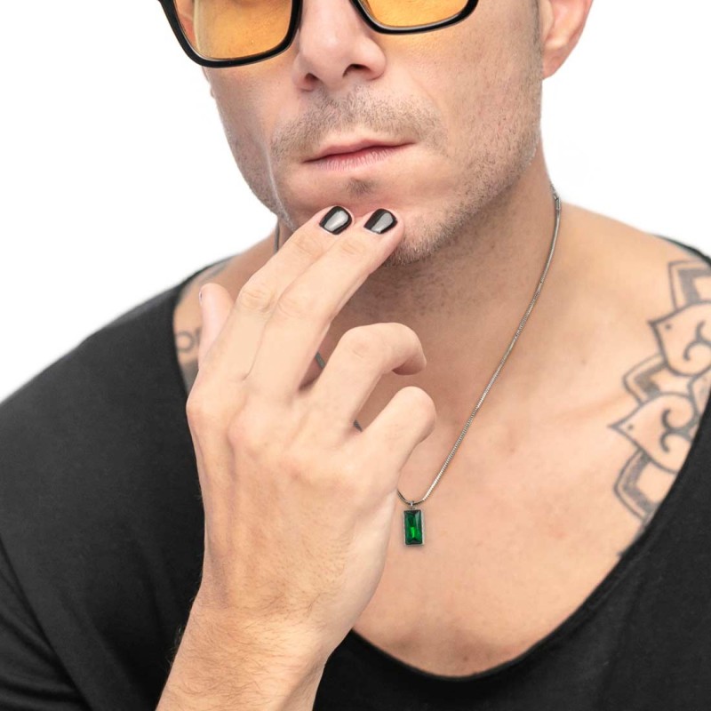 Collana catena snake quadrata cristallo baguette centrale