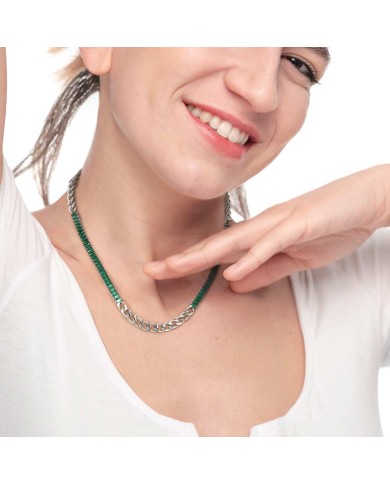 Collana catena grumetta con tennis cristalli baguette