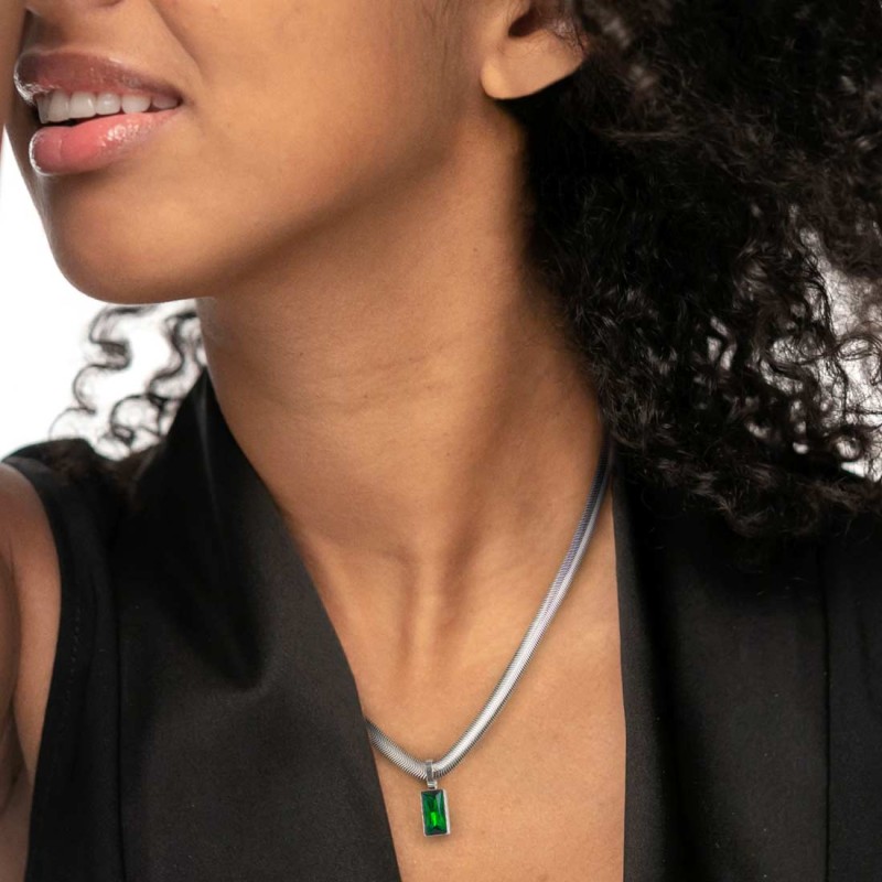 Collana catena snake cristallo baguette centrale