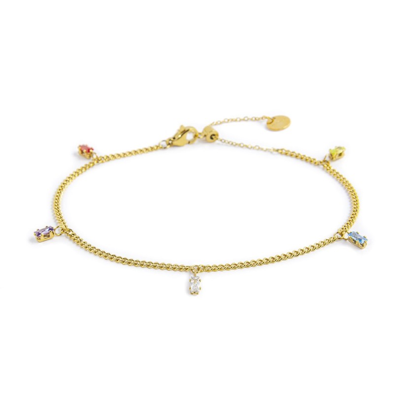 Cavigliera zirconi baguette colorati