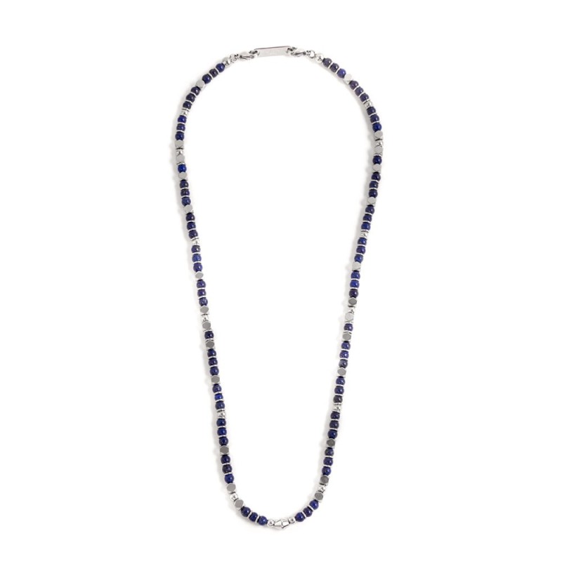 S.S.NECKLACE LAPIS AND HEMATITE STONE S.steel necklace with 4.35mm composite lapis stone, 4.75mm composite hematite stone, 4.80m
