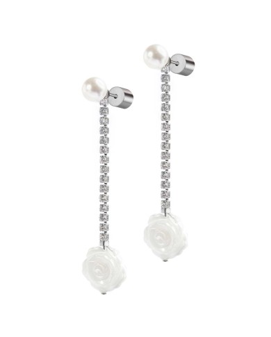 Orecchini pendenti tennis con rosa in madreperla