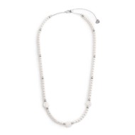 S.S. NECKLACE PEARL CHAIN WITH MOP ROSES SHAPE S.steel necklace with white round pearls 4/4,30 mm diameter, alternated  with pol