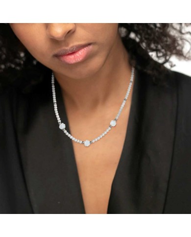 Collana perle con rosa in madreperla
