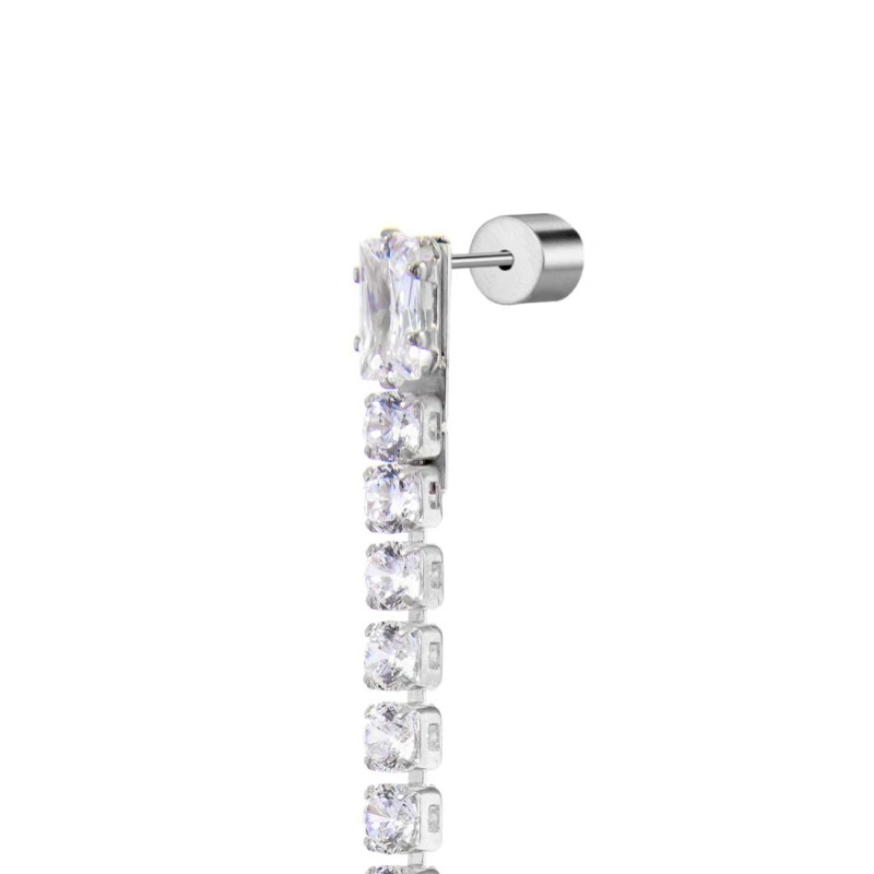 Orecchino a lobo catena tennis con zirconi baguette