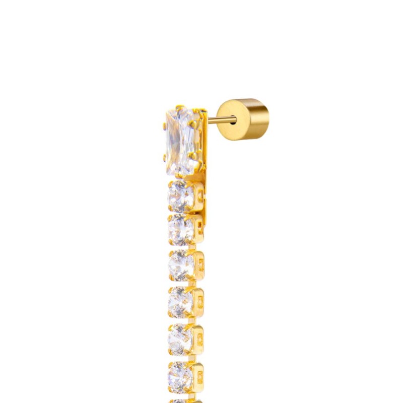 Orecchino a lobo catena tennis con zirconi baguette