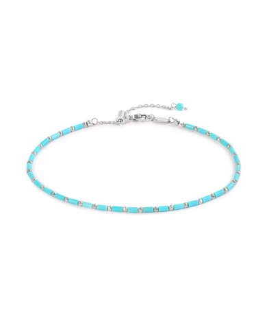 Cavigliera con perline a tubo turchesi ed ematite