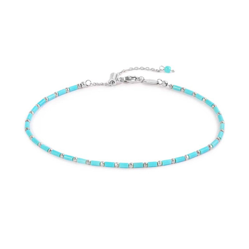 Cavigliera con perline a tubo turchesi ed ematite