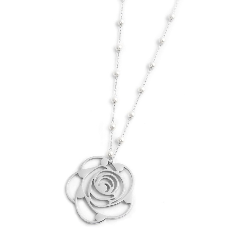 Collana con pendente rosa con cristalli