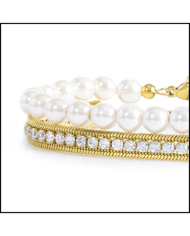 Bracciale con perle e bracciale tennis con zirconi