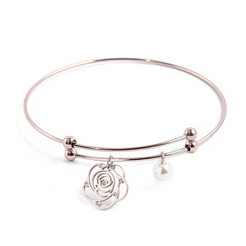 Bracciale rigido con rosa e perla pendente