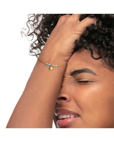 Bracciale conchiglia pendente con perla e perline a tubo turchesi