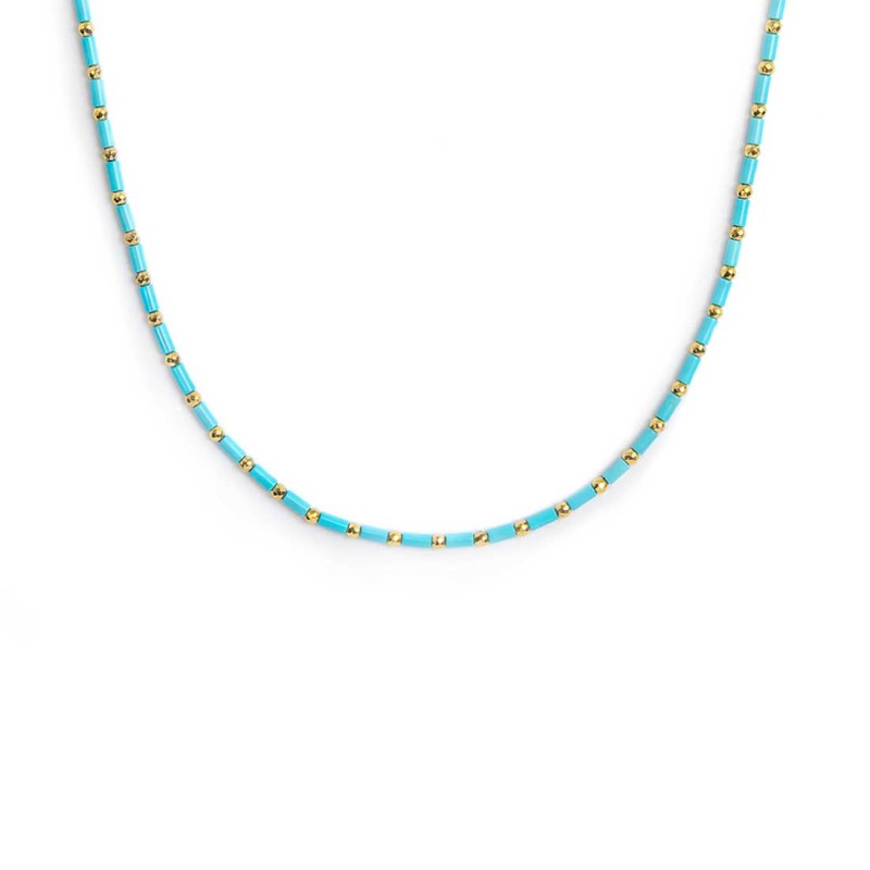 Collana con perline a tubo turchesi ed ematite