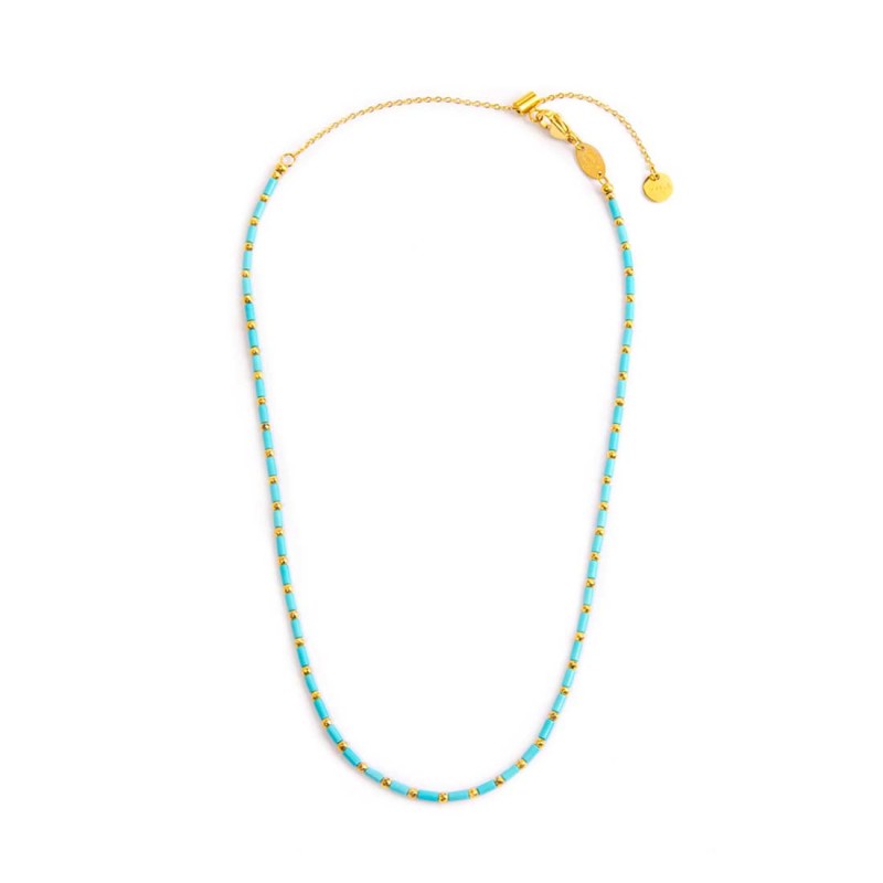 Collana con perline a tubo turchesi ed ematite