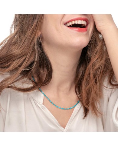 Collana con perline a tubo turchesi ed ematite