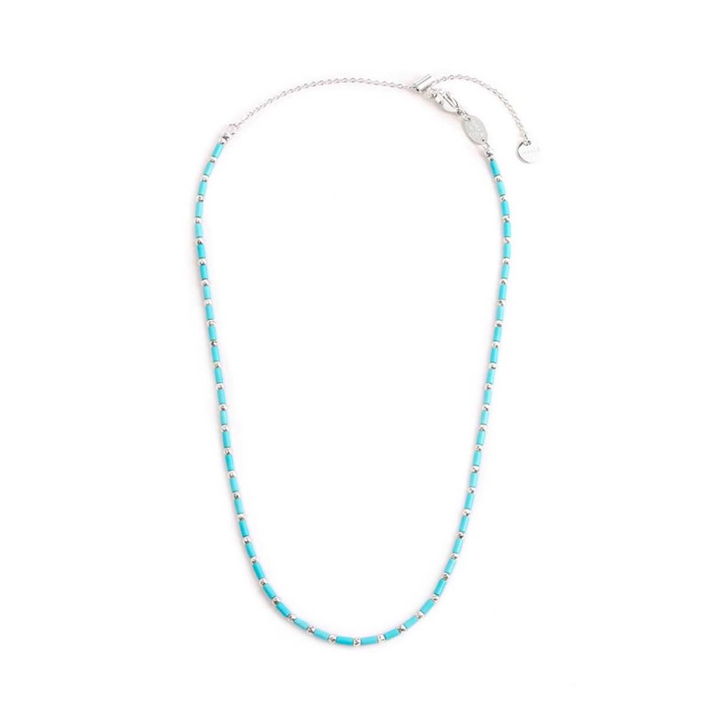 Collana con perline a tubo turchesi ed ematite
