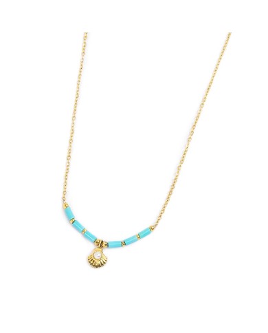 Collana conchiglia pendente con perla e perline a tubo turchesi