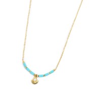 Collana conchiglia pendente con perla e perline a tubo turchesi