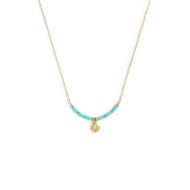 Collana conchiglia pendente con perla e perline a tubo turchesi
