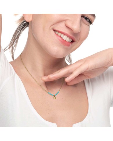 Collana conchiglia pendente con perla e perline a tubo turchesi
