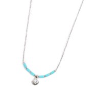 Collana conchiglia pendente con perla e perline a tubo turchesi