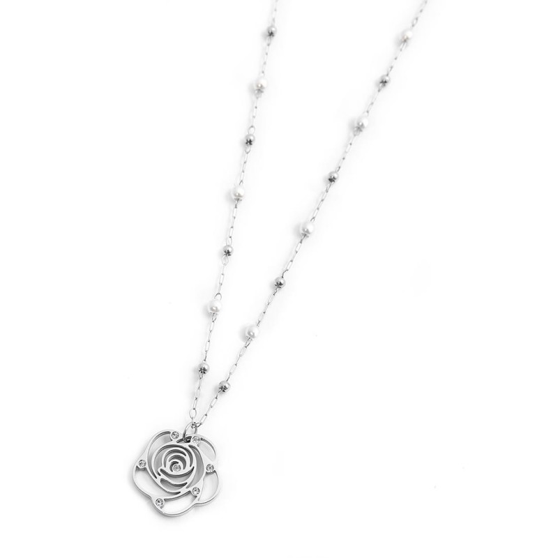 Collana con pendente rosa con cristalli