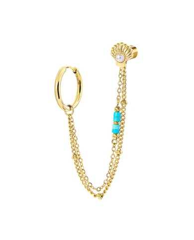 Orecchino multindosso conchiglia con perla e perline turchesi