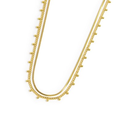 Collana doppia catena snake e grumetta con sfere