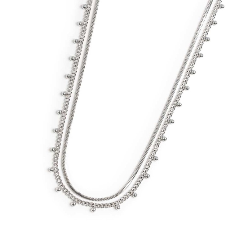 Collana doppia catena snake e grumetta con sfere