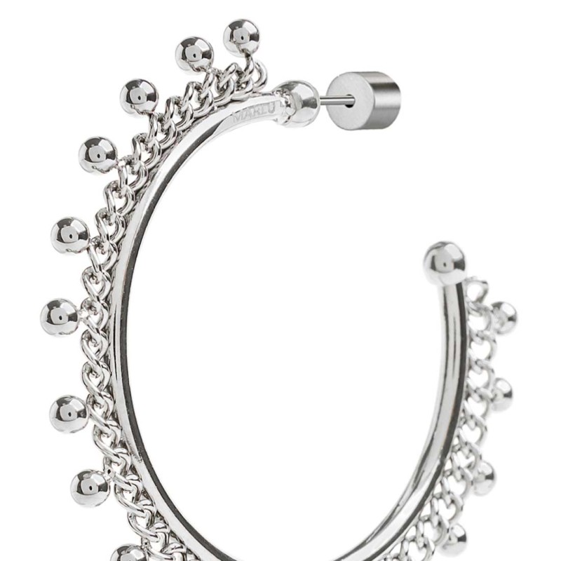 Orecchino a cerchio con catena grumetta e sfere